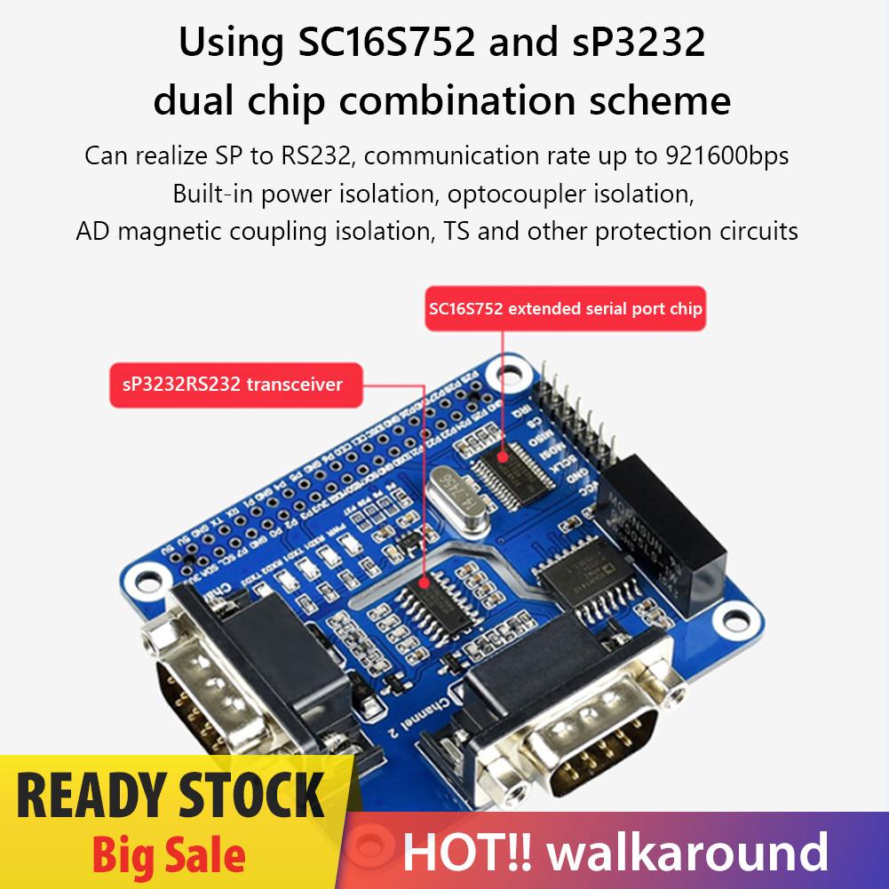 walkaround Original Raspberry Pi 4 Model B SC16IS752 SP3232 Dual RS232 Expansion Board