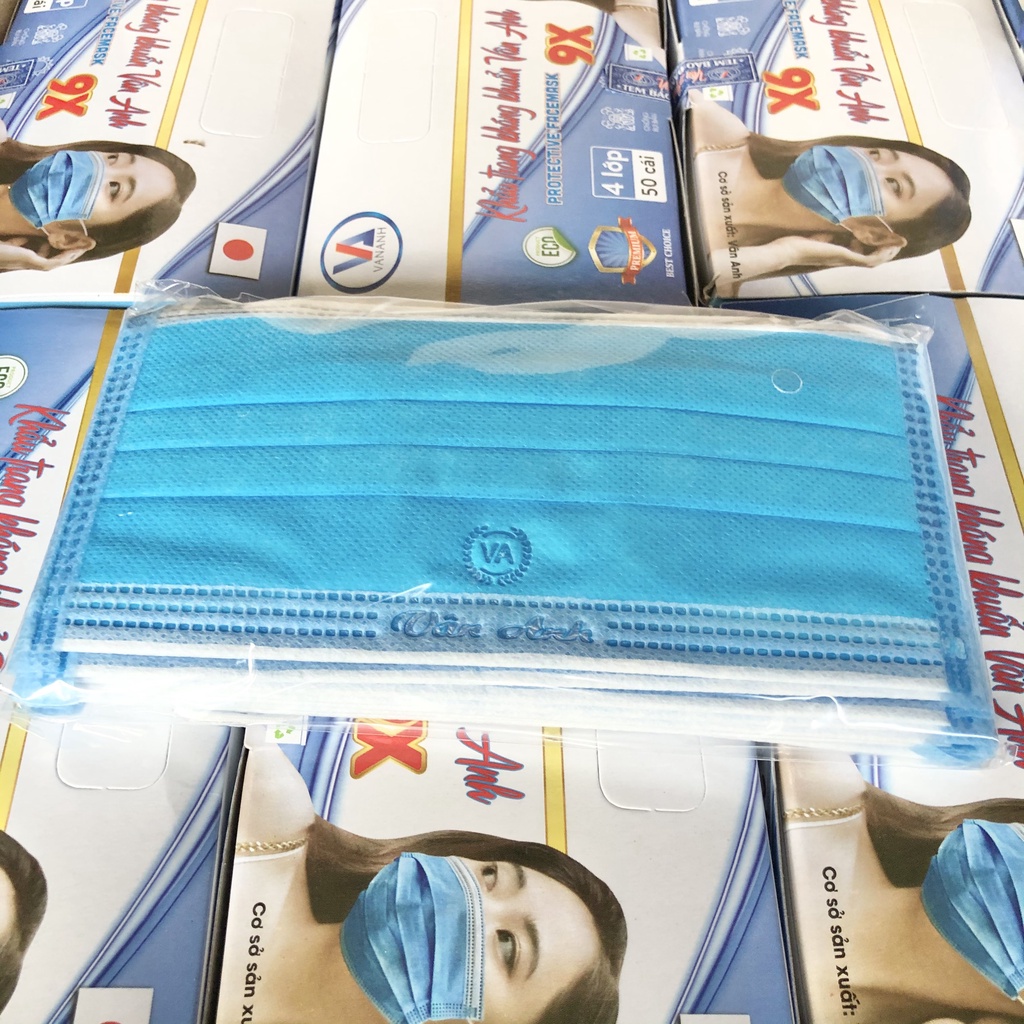 Khẩu Trang Y Tế 4 Lớp Vân Anh Đủ 3 Màu Xanh, Xám, Trắng hộp 50c
