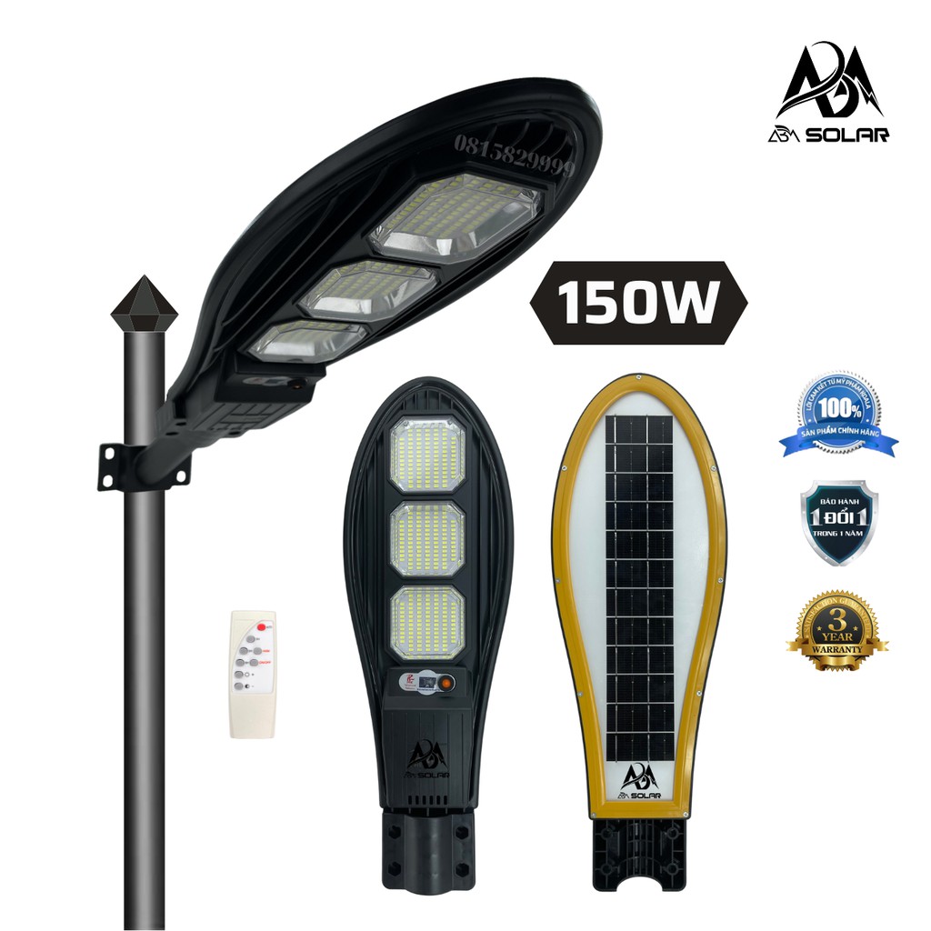Đèn Năng Lượng Mặt Trời 150W, Tấm Pin Liền Thể, Đèn Đường LED, 150w-300w-400w, IP65 Chống Nước Chiếu Sáng Sân Vườn - ABM