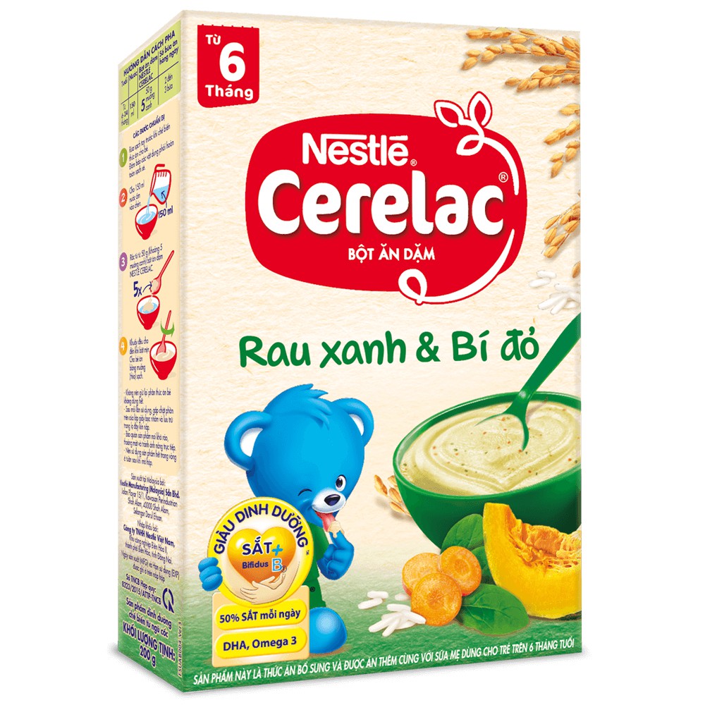 Bột ăn dặm rau xanh và bí đỏ Nestlé 200g