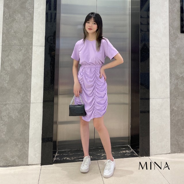 [SIÊU  HOT] Đầm cotton ngắn tay, chun eo, dáng suông/ Váy thun chân váy tầng bèo cách điệu | BigBuy360 - bigbuy360.vn