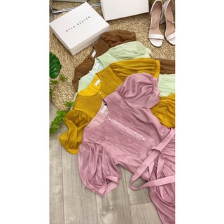 Sophia Dress - Váy tơ óng Hàn cao cấp xếp ly ngực