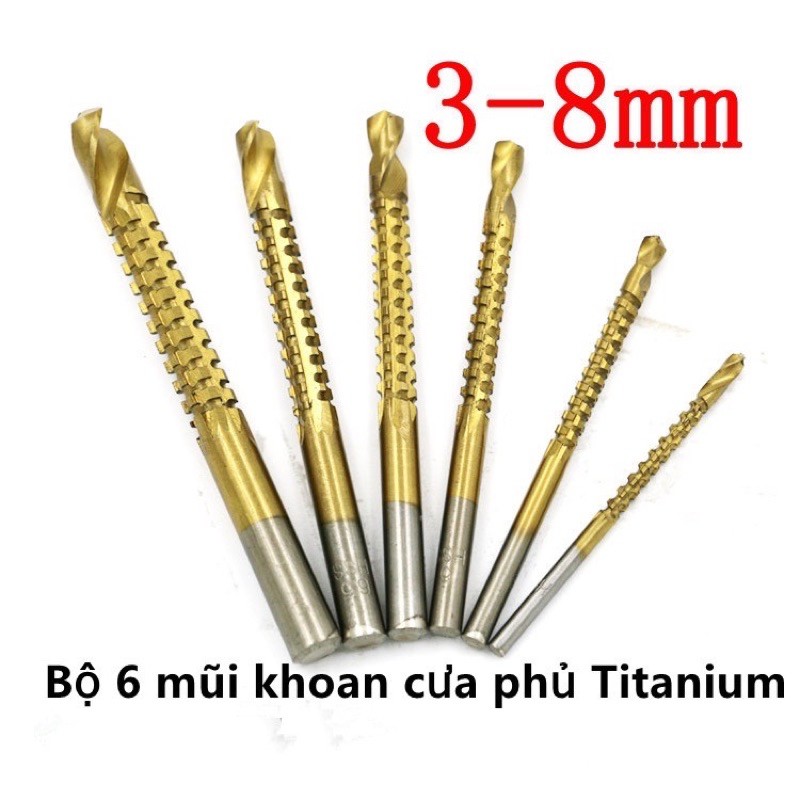 Bộ 6 mũi khoan cưa,mũi khoan khoét rãnh phủ Titanium