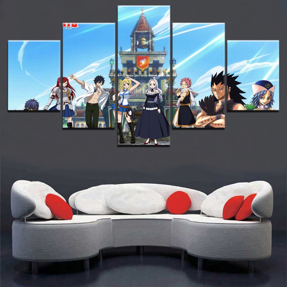 Tranh Sơn Dầu Vải Canvas 5 Miếng Ghép Hình Anime Fairy Tail Trang Trí Nhà Cửa