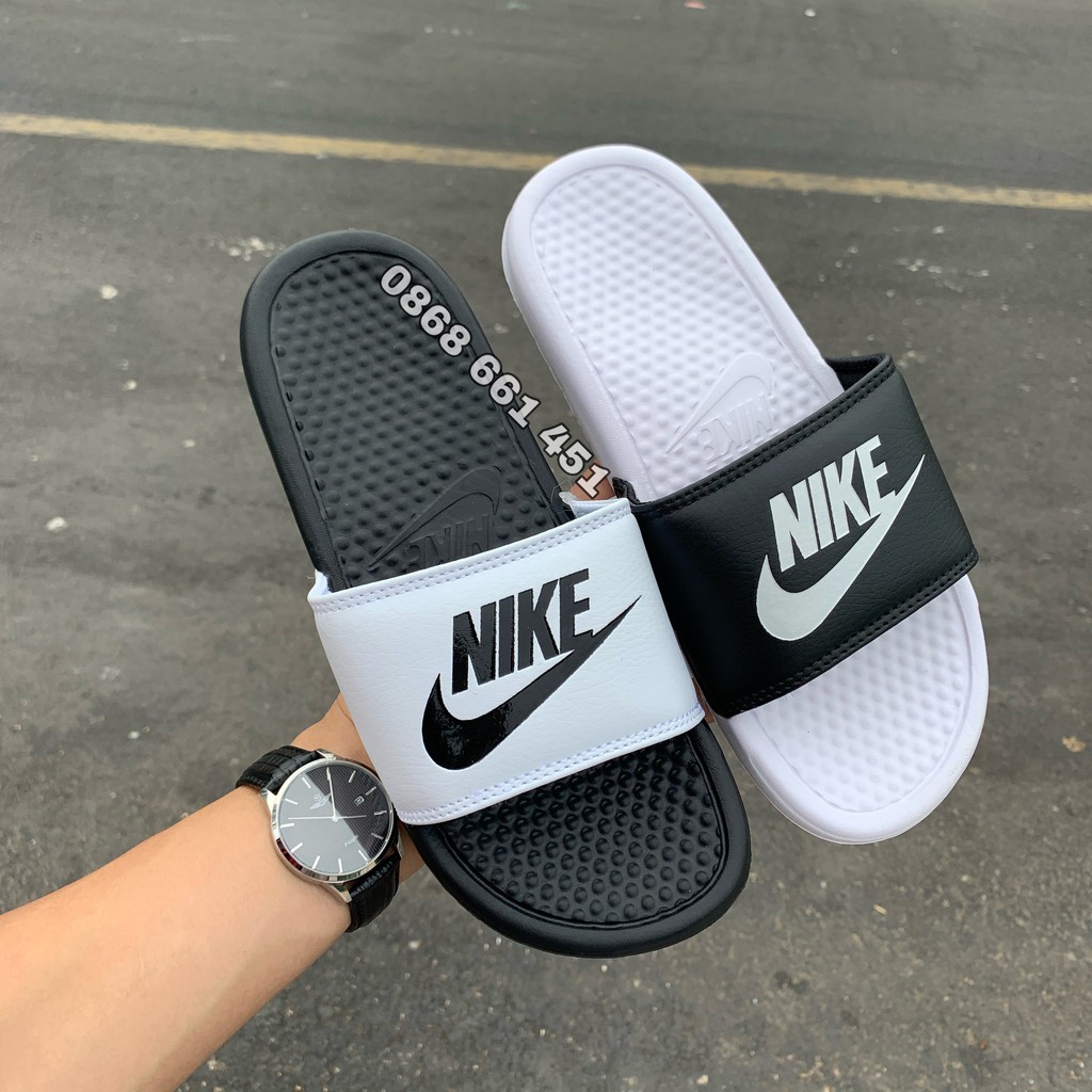 dép quai ngang nike- chiếc trắng đen dành cho nam nữ kèm hộp