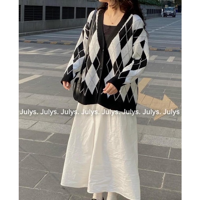 Áo len cardigan kẻ trám 2 màu Ulzzang