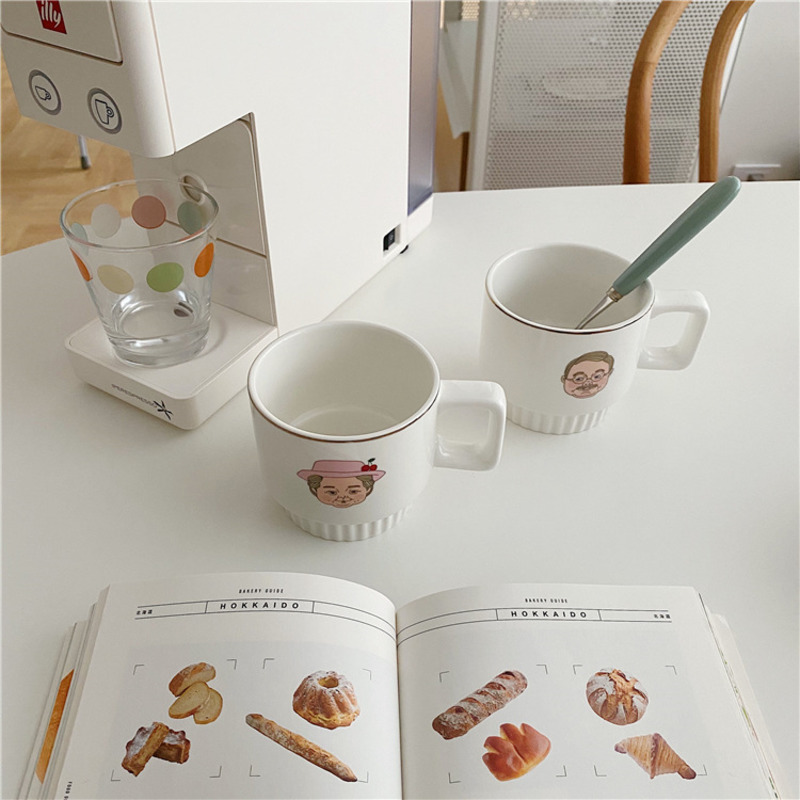 【Messiya】ins Cartoon Grandpa Grandma Couple Cup Breakfast Milk Coffee Cup French Juice Cup