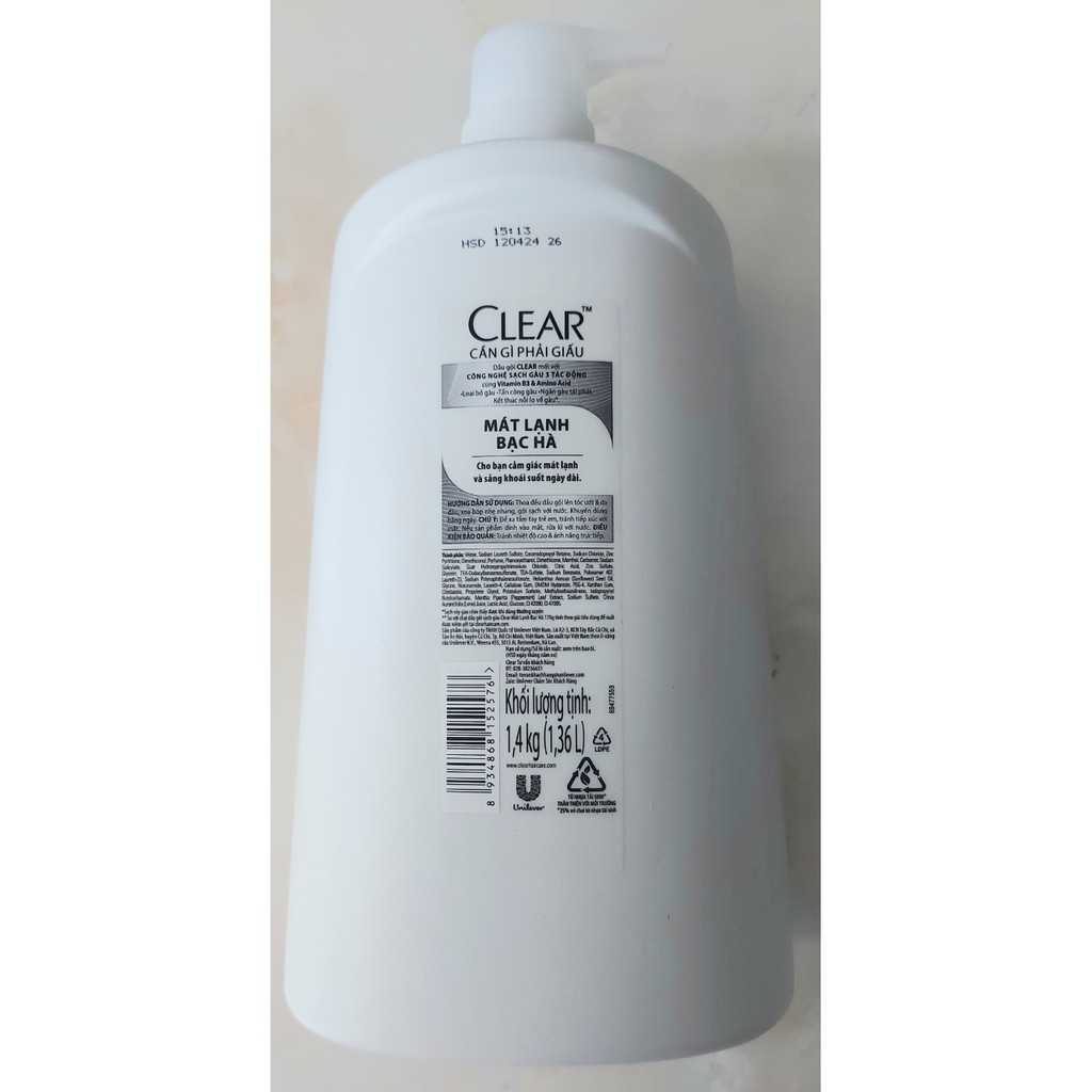 Dầu gội Clear Mát lạnh Bạc Hà 1.4kg size lớn