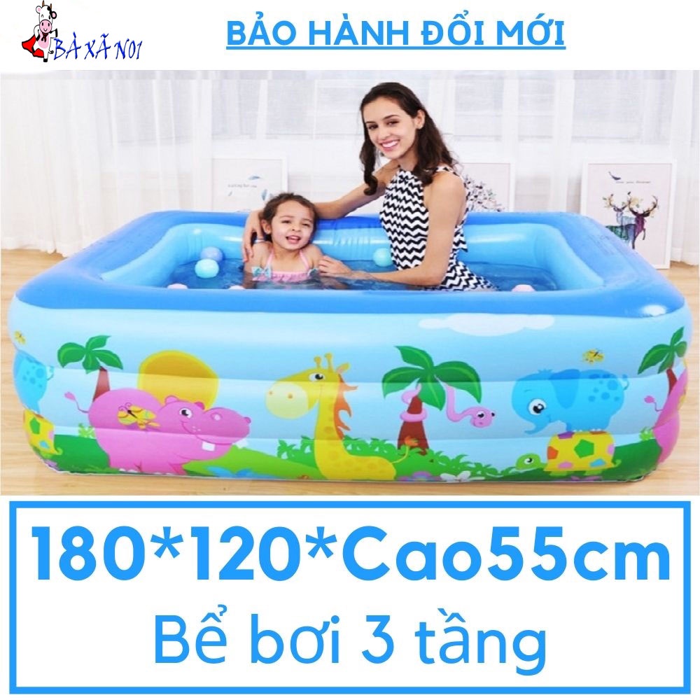 Bể bơi cho bé hồ phao bơi trẻ em thành cao 3 tầng cỡ dài 180cm và 150cm