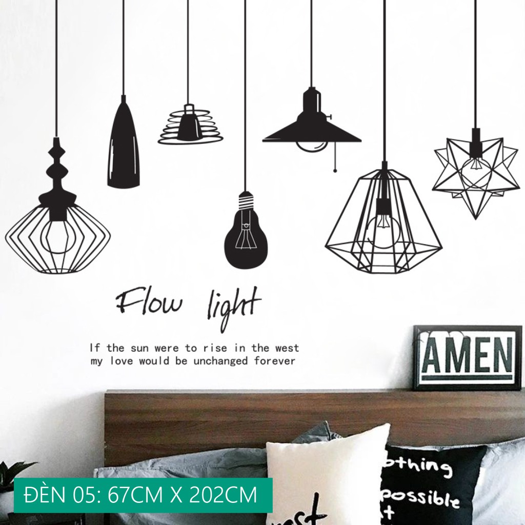 [05 MẪU]  Decal tranh dán tường trang trí decor phòng mẫu ĐÈN TRANG TRÍ