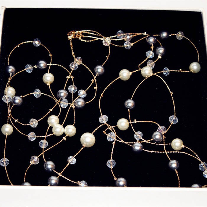 Dây chuyền Etrendy chuỗi hạt ngọc trai nhân tạo màu trắng và đen với pha lê chất lượng cao thời trang 2021 cho nữ