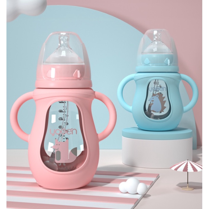 BÌNH SỮA THUỶ TINH YOUEN 150ml, 240ml CHỊU NHIỆT- CHỐNG BỂ VỠ- CHỐNG ĐẦY HƠI CHO BÉ