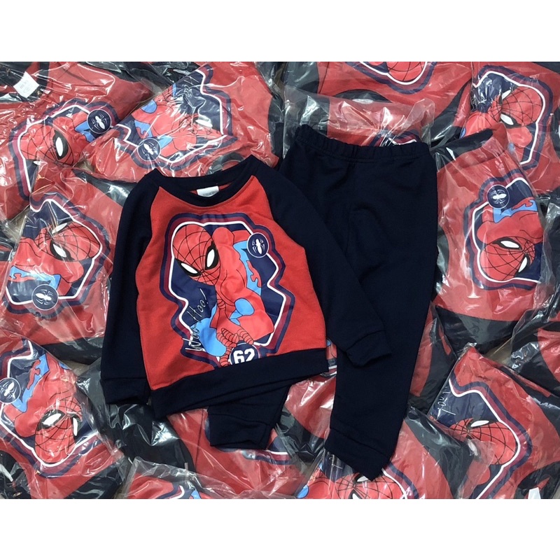 Bộ nỉ da cá spiderman phối đỏ đen cho bé trai size từ 10-24 cân