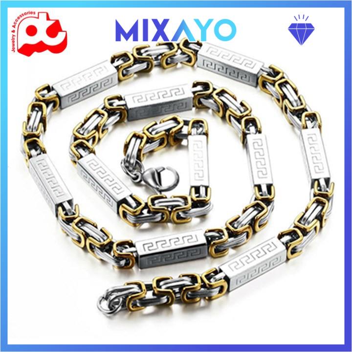 Dây chuyền nam inox thời trang kiểu chạm vạn lý trường thành MIXAYO kích cỡ 5mm màu trắng mạ vàng PTDCNA19