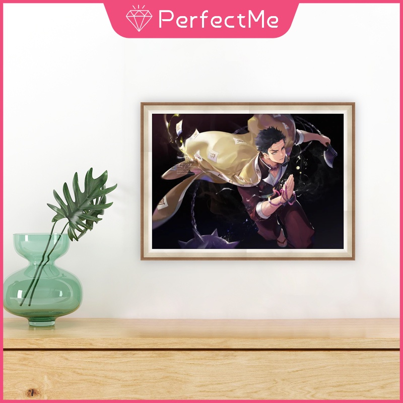 Tranh Đính Đá 5D Tự Làm Hình Anime Demon Slayer 40x30cm Trang Trí Nhà Cửa