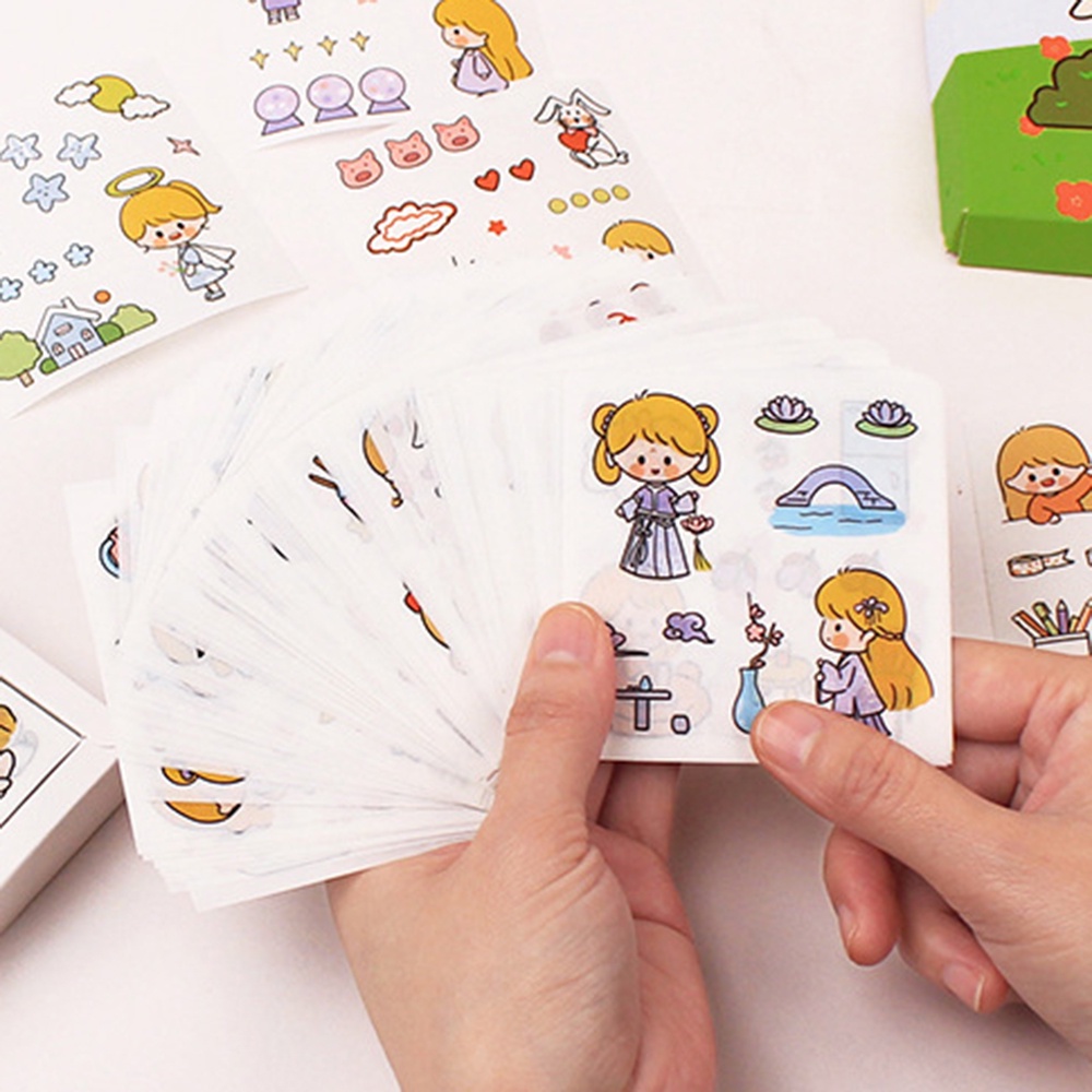 Hộp 100 miếng dán trang trí hình nhân vật hoạt hình dễ thương chống thấm nước DIY