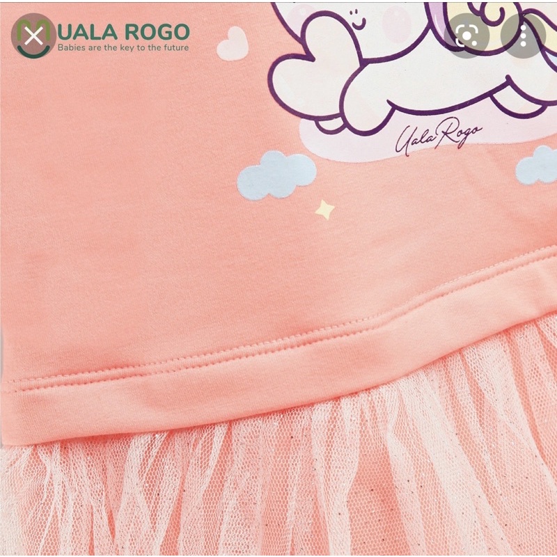 🍒Sale Hot🍒 UALAROGO Váy dài tay nỉ bé gái đuôi ren voan thu đông