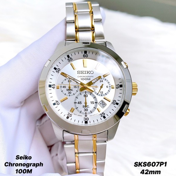 Đồng hồ Nam Seiko Chronograph SKS607P1 dây thép, Kính Hardlex Crystal (Kính Cứng) -c