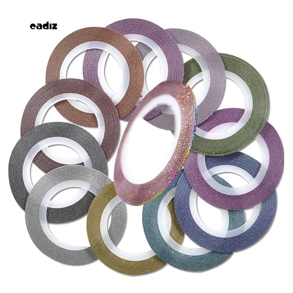 Bộ 12 cuộn băng dính kim tuyến 1mm dùng để trang trí móng nghệ thuật