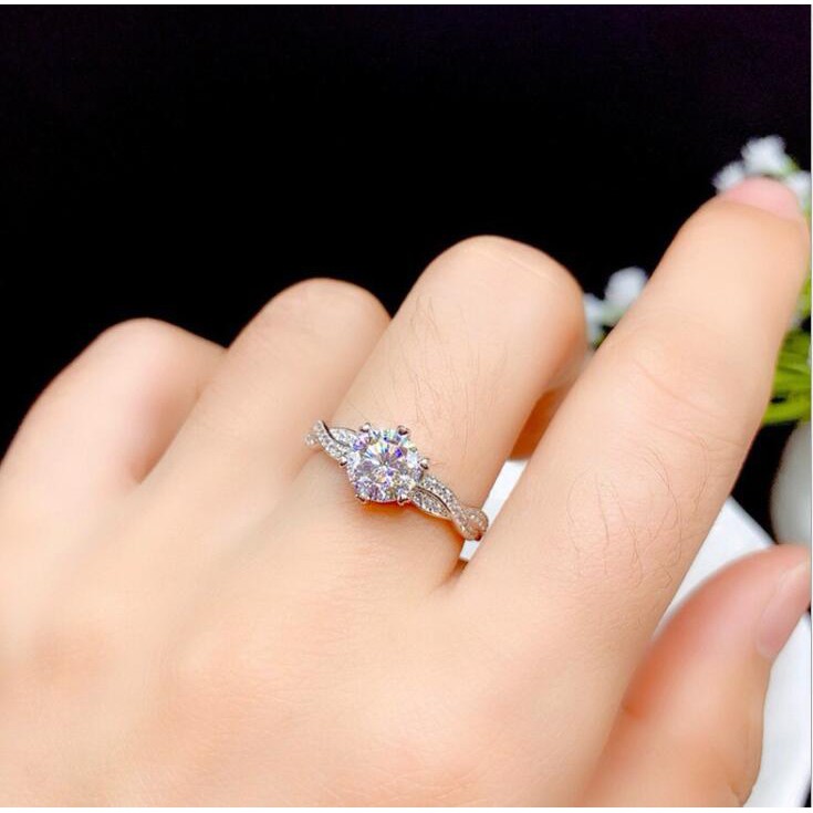 Thời trang đan xen vòng PT950 bạc cao carbon kim cương nhẫn cho phụ nữ