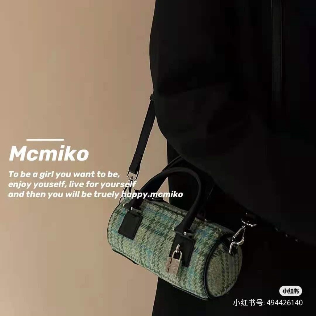 ✜✑Túi đeo chéo Mai Muke/Female hình trụ tròn màu sắc tương phản thời trang 2021