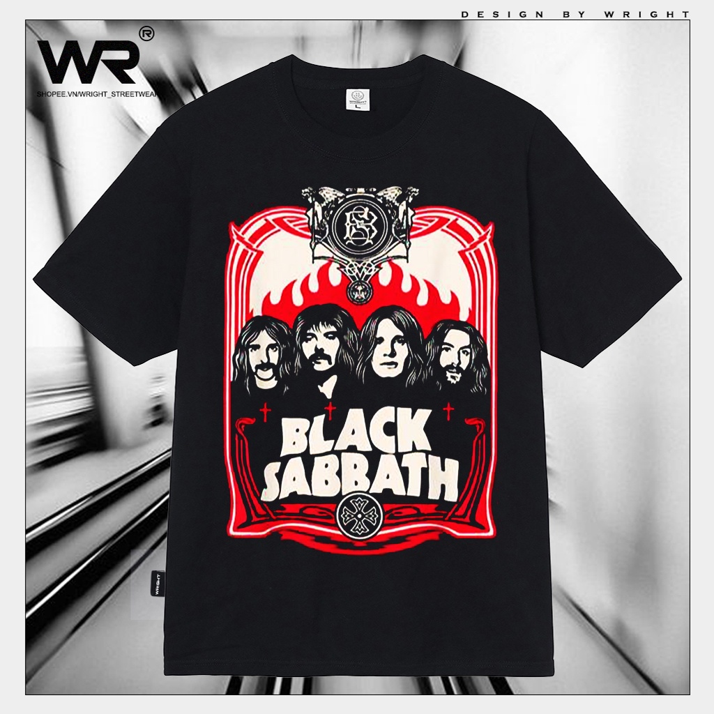 IEIE /Áo thun Wright Black Sabbath Official album Red Flames phong cách streetwear form rộng cổ tròn!