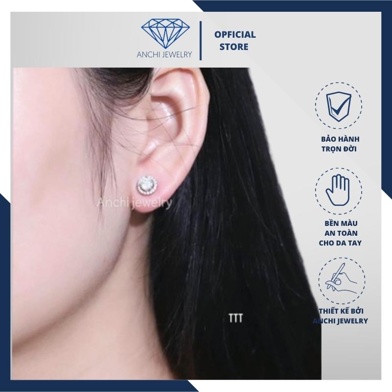 Khuyên tai nụ tròn ổ đá, bạc ta sáng đẹp, ACJ4595