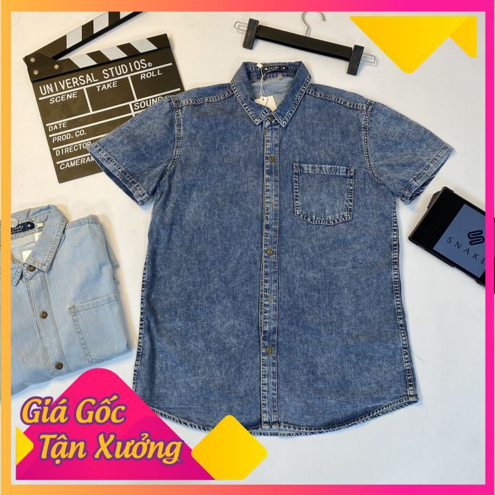 [Siêu Sale] Áo Sơ Mi Nam Jean Cộc Tay Cổ Đức Chất Mịn Mát Vải Dày Mềm Co Giãn Tốt Size 60-85kg