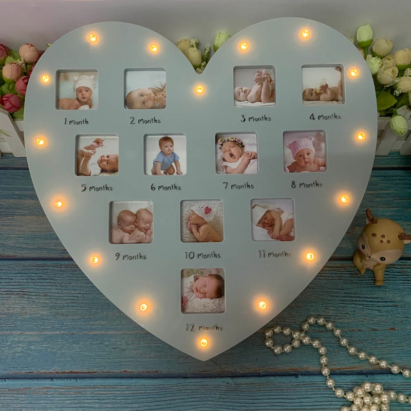 Khung Ảnh Lưu Niệm Hình Trái Tim Có Đèn Dành Cho Bé 0-12 Tháng Tuổi