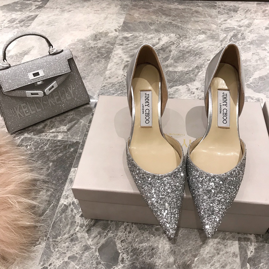 Jimmy Choo Giày cao gót cao 8cm bằng da bò màu đen thời trang cho nữ