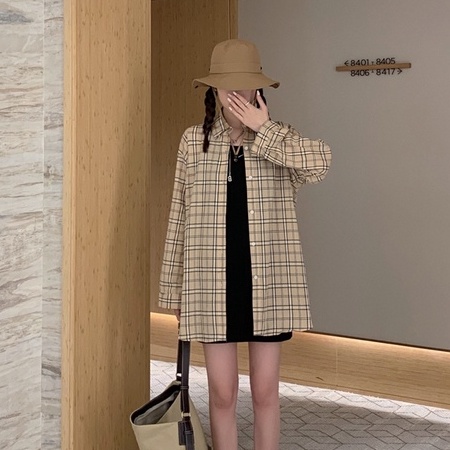 ZHELIHANGFEI Áo Sơ Mi Caro Tay Dài Dáng Rộng Thời Trang Cho Nữ