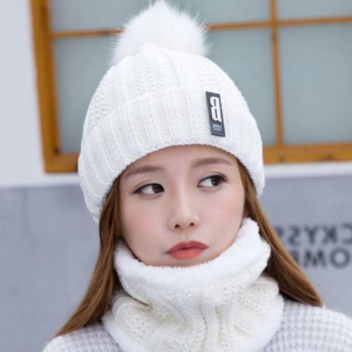 Mũ len nữ kèm khăn choàng cổ siêu ấm EML02