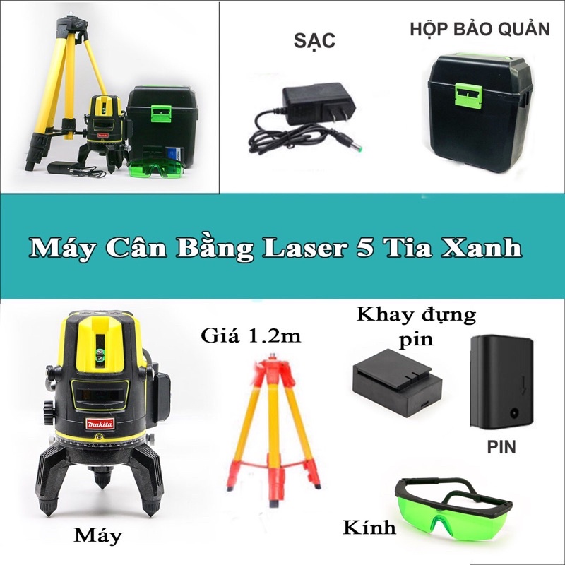 Máy cân bằng laser MKT 5 tia xanh bắn cốt cân mực laze tự động VC