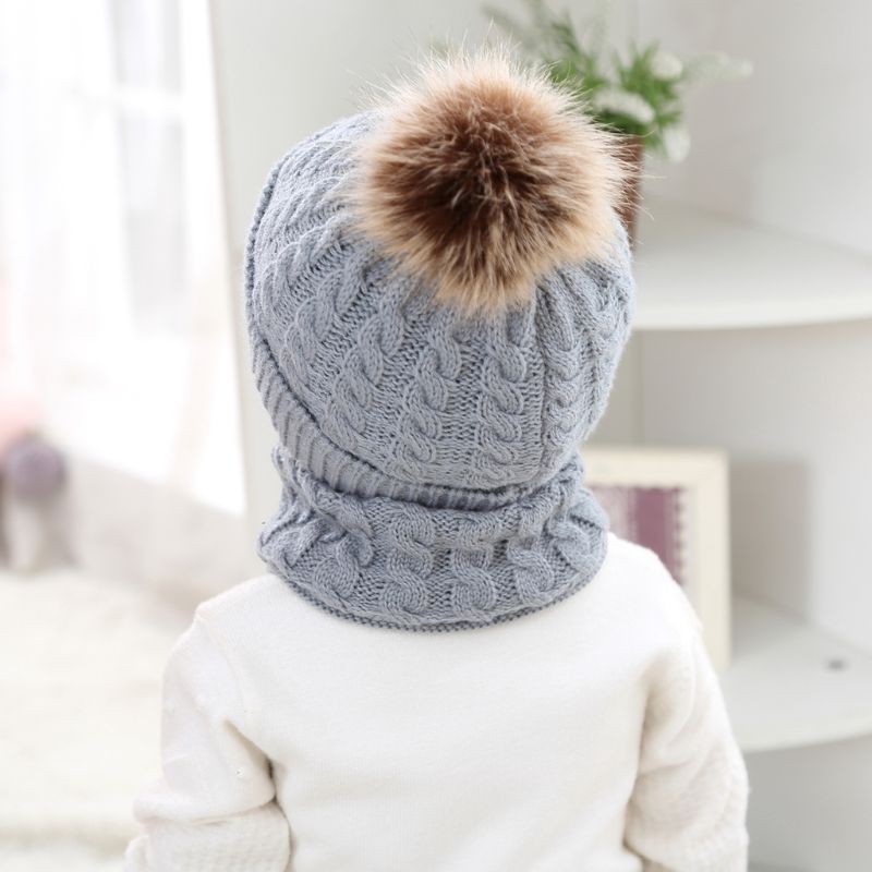 Set nón len beanie + khăn choàng cổ len màu trơn ấm áp dành cho bé