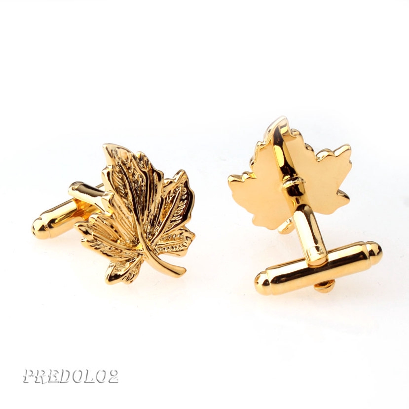 [Predolo2] Khuy Măng Sét Hình Lá Phong Mạ Vàng Cho Nam Giới