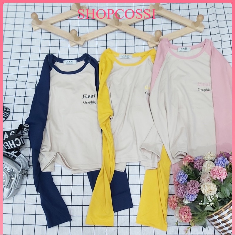 áo dày tay croptop chất cotton form rộng mềm mịn tay phối màu