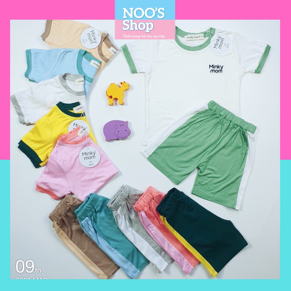 Bộ quần áo trẻ em thun lạnh Minky Mom ngắn tay áo trơn phối viền cho Bé 8-19kg