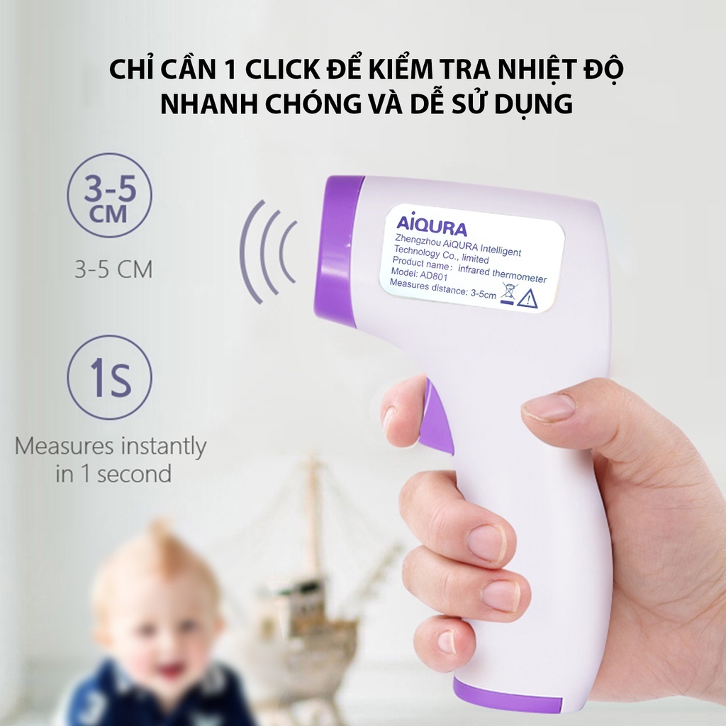 BH12T- Nhiệt kế điện tử hồng ngoại đo trán AIQURA AD80. Máy Đo Thân Nhiệt Scan Đo Nhiệt Độ Cơ Thể Chính Xác