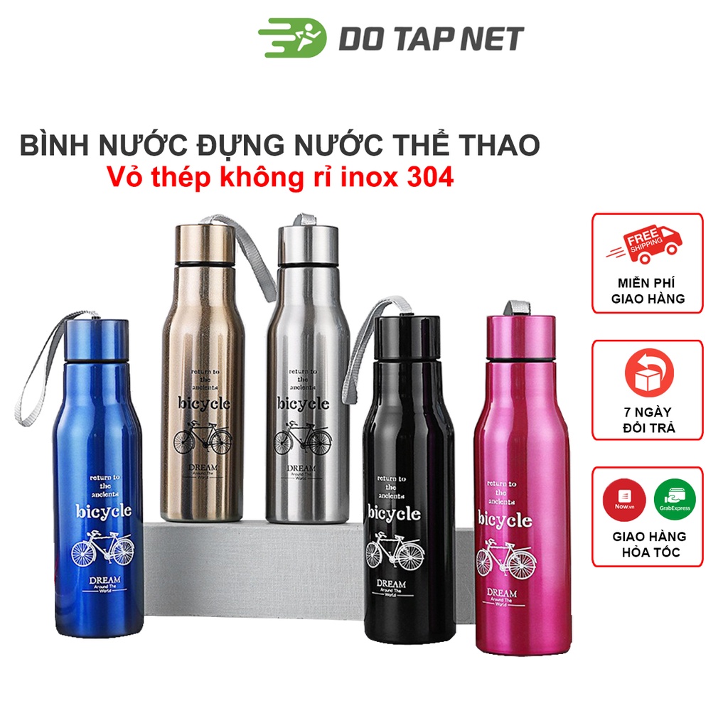 Bình Đựng Nước Inox304 Thép Không Gỉ, An Toàn Phong Cách Thể Thao, Đạp Xe 600ml.