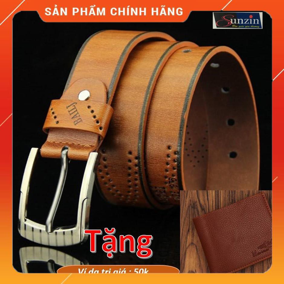 HCM-(2 in 1) Mua Thắt lưng da Nam MÀU NÂU mặt khóa kim lỗ tròn DL929 tặng ví da V914 trị giá 50k