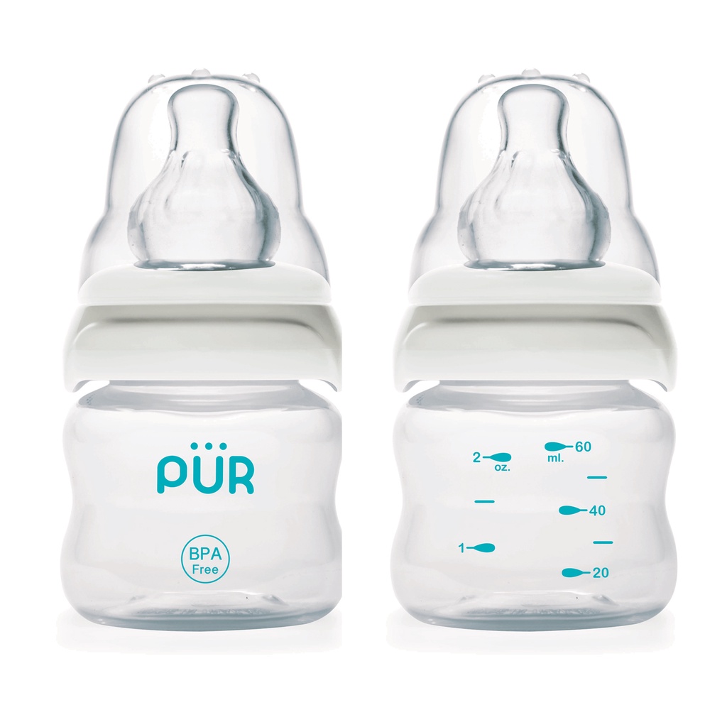 Combo 2 bình Pur Comfort Feeder 60ml cho bé sơ sinh, tặng gói khăn ướt Pur