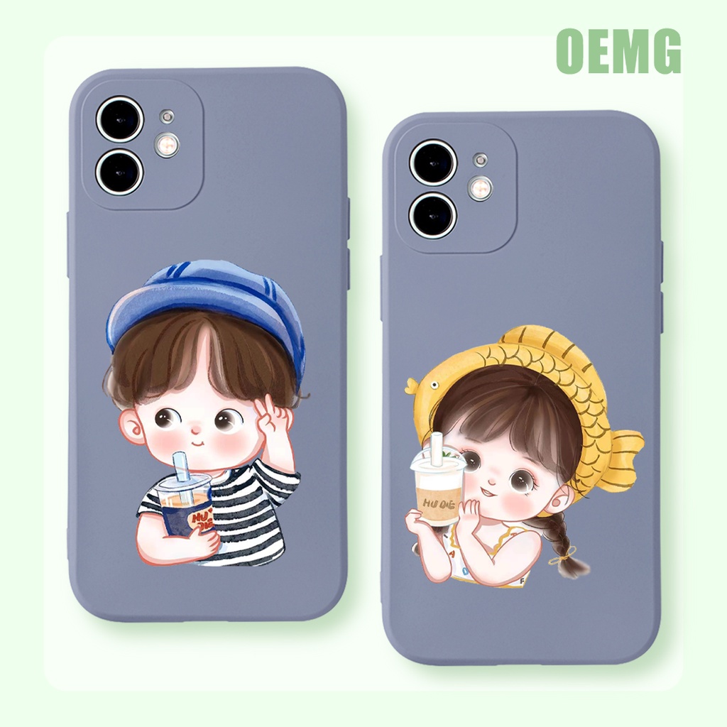 Ốp điện thoại viền vuông in hình cặp đôi dễ thương hoạt hình cho for iPhone 11 12 13 Pro Max SE 2020 ip 8 7 6 6S Plus X XR XS ZJ531