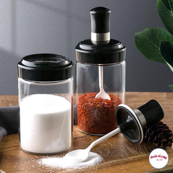 Lọ đựng gia vị thủy tinh cao cấp kèm thìa tiện lợi - Hũ đựng gia vị, nước mắm trong suốt kèm thìa đa năng 01477