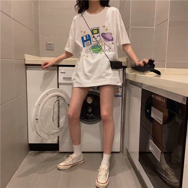 Áo phông form rộng tay lỡ - hoạ tiết công nghệ | BigBuy360 - bigbuy360.vn