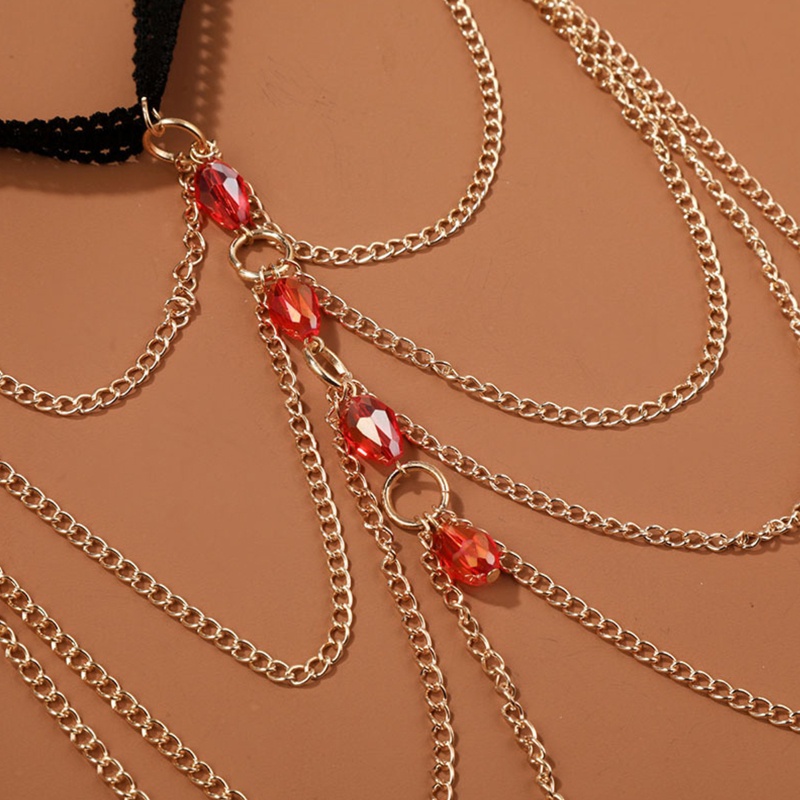 Youyo Dây Mắt Xích Đeo Đùi Đính Pha Lê Màu Đỏ Phong Cách Gothic Thời Trang Đi Biển Câu Lạc Bộ Đêm Rave