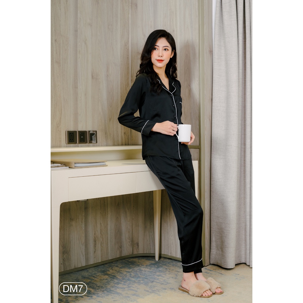 Bộ ngủ Pyjamas satin ZAM Luxury - DM - Áo dài tay quần dài màu trơn