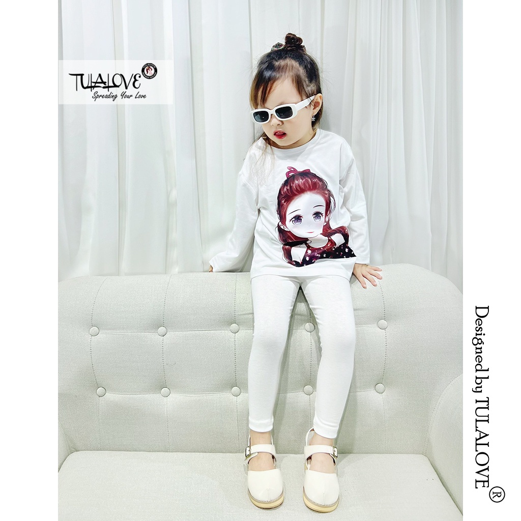 Áo Phông Dài Tay Hình In Bé Gái Dáng Thụng Form Cực Xinh Cho Bé Gái, Áo Phông Bé Gái Tulalove