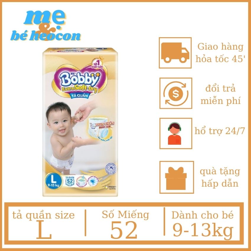 [Thun Chân Ngăn Hằn] Tả Quần Cao Cấp Bobby Siêu Mềm Extra Sofl Dry L52 Miếng+ Hàng Chính Hãng + Mevabeheocon123