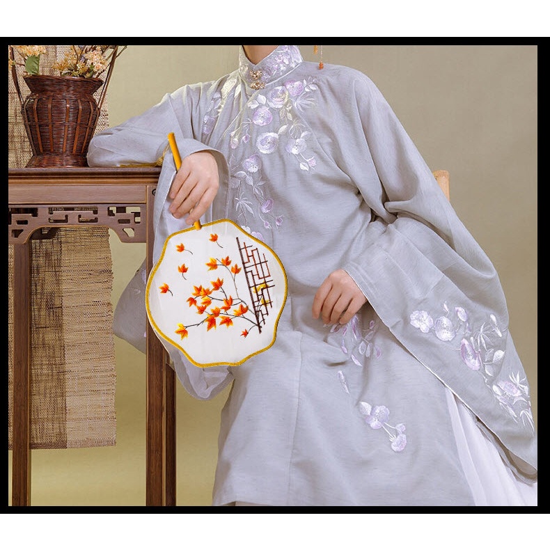 Quạt cổ trang tranh thêu vải lụa trong suốt Version 2