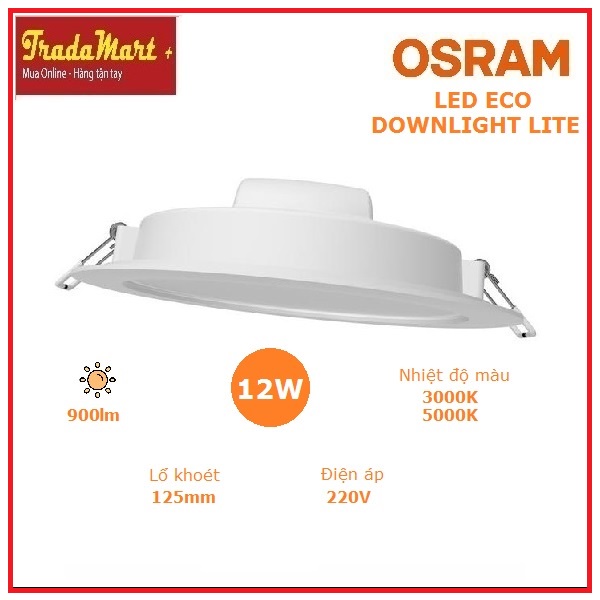[Hàng chính hãng Osram] - Đèn âm trần Led Eco Lite Osram tròn mỏng 12W ánh sáng vàng [3000K] - trắng [6500K] Osram